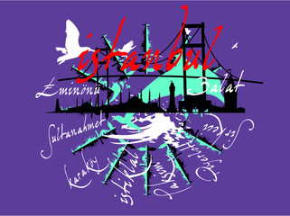Istanbul city landscape print and embroidery graphic design vector art