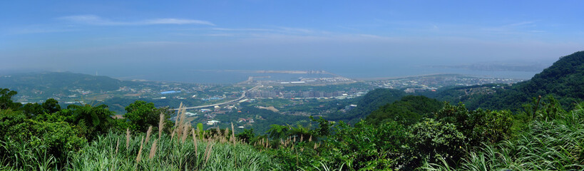 Obraz premium High angle view of Tamsui District cityscape