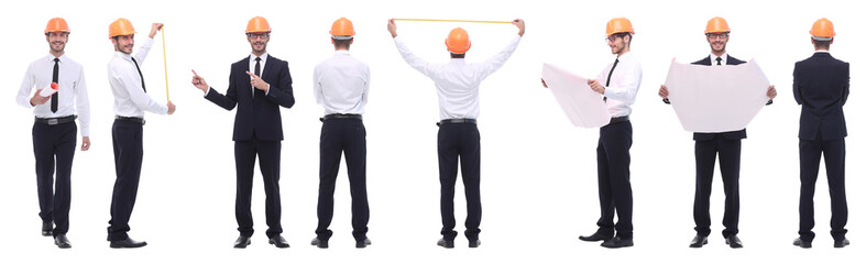 panoramic photo collage of qualified architect isolated on white