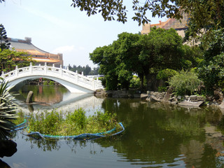 Sunny view of the Guanghua Pond with the bridge
