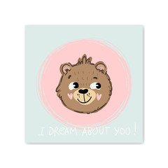 happy birthday, holiday, baby shower celebration greeting and invitation card. there are phrase I dream about you and teddy bear. Vector illustration.