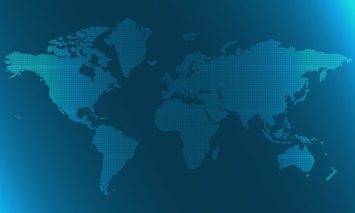 Fototapeta na wymiar World map of blue square dots