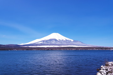 山中湖畔から望む富士山と青い空