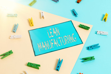 Text sign showing Lean Manufacturing. Business photo showcasing Waste Minimization without...