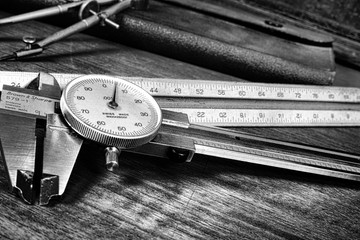 Engineering Drafting Tools, Dial Calipers, Scale, Compass