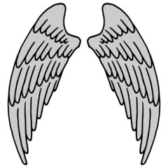 vector illustration, linear drawing of a pair of wings in black and white, isolate, design elements, doodle style