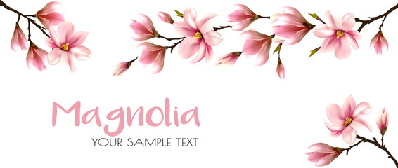 Abstract spring background with beautiful magnolia branches. Vector. - obrazy, fototapety, plakaty