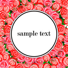 vector illustration, floral round frame for leaflets, greetings, roses, background for design