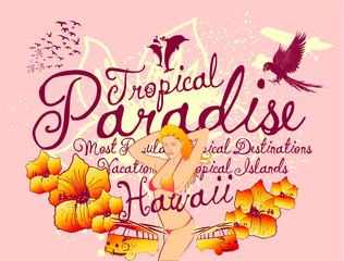 Naklejka na ściany i meble hawaii heaven tshirt print graphic design vector art