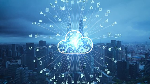Cloud computing concept. Smart city. Communication network.