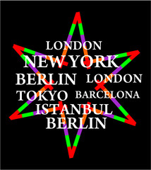 famous cities tshirt print graphic design vector art