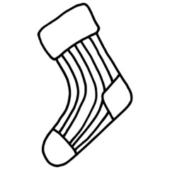 Doodle style sock, simple vector illustration, clothing element, for design, black linear pattern, isolate on a white background