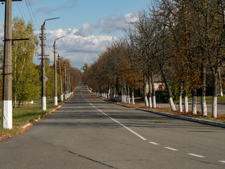 Fototapeta na wymiar City main road in Chernobyl, Exclusion Zone. Ukraine.