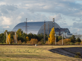 Reactor 4 at the Chernobyl nuclear power plant with a new sarcophagus. Global atomic disaster....