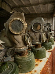 Left over gas masks used during the liquidation of the effects of the Chernobyl disaster....