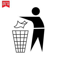 trash bin icon recycling symbol with garbage people Icon symbol Flat vector illustration for graphic and web design.
