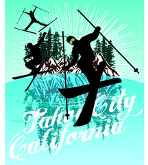 Ski and snowboard sports graphic design vector art
