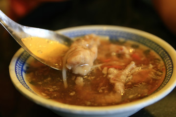 Close up of a bowl of delicious Garlic broth