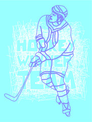College Ice hockey player print embroidery graphic design vector art