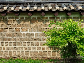 한국의 오래된 전통 돌담 
