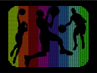 Fototapeta na wymiar Colorful dots and basketball player print and embroidery graphic design vector art