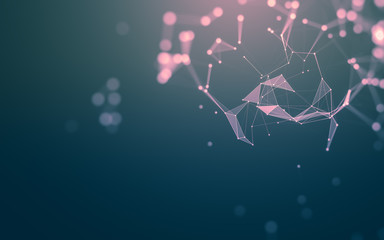 Abstract background. Molecules technology with polygonal shapes, connecting dots and lines. Connection structure. Big data visualization.