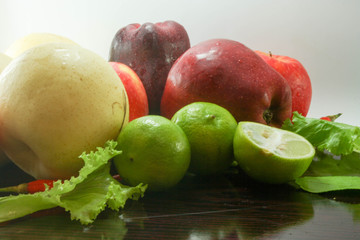 Mixed fruit, pineapple, apple, lemon