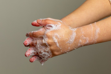 Cleaning hands with soap against disease infection versus flu or infulenza