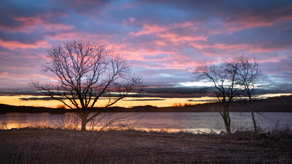 Winter sunrise over Middle Creek Reservoir in eastern Pennsylvania