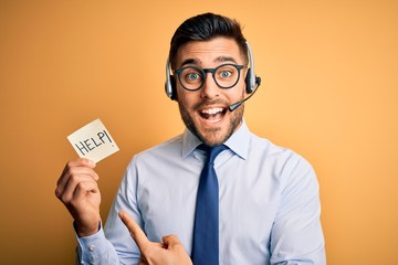 Business operator man with customer service headset from call center offering help and support very...