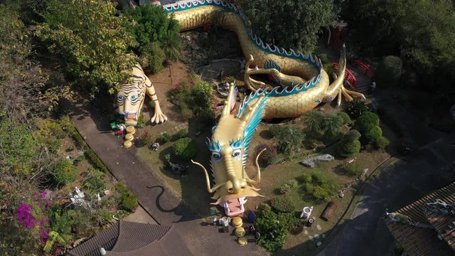 CHIANG MAI THAILAND &ndash; FEBRUARY 19 : Aerial view Dragon Tunnels Sculpture at Kun Iam Ancient Chinese Temple in Chiangmai, Thailand.