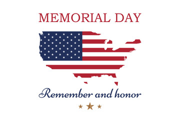 Happy Memorial Day. Greeting card with USA flag on white background with texture. National American holiday event. Flat vector illustration EPS10