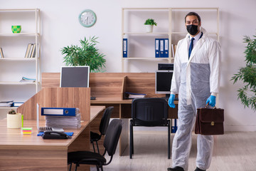 Young male employee in self-isolation concept