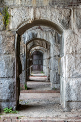 Fototapeta na wymiar A corridor in Fort Popham, Maine. 