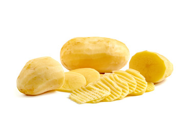 peeled potatoes isolated on white background