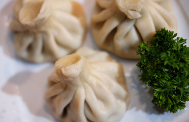 Khinkali - Georgian dumplingn, close up photo