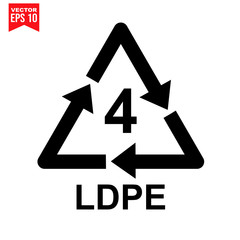 Plastic recycling symbol LDPE 4, Wrapping Plastic, Label. Packing Sign for Food.Vector Design