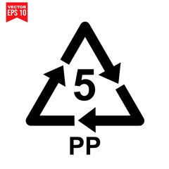 Plastic recycling symbol PP 5, Wrapping Plastic, Label. Packing Sign for Food.Vector Design