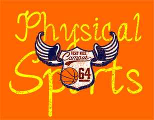 Basketball College sports print and embroidery graphic design vector art