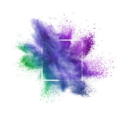 Colorful abstract dust splash on a white background.