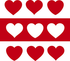 Nine heart shaped symbols on a white background