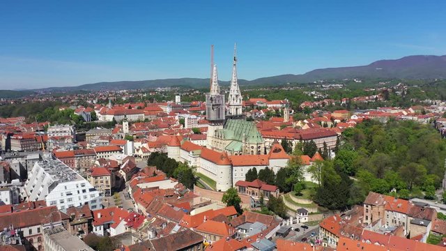 Zagreb Cathedral North Tower, damaged in Earthquake, preparing for controlled demolition by alpinists - Aerial Drone View