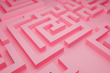 3D rendering. Pink volumetric maze. Geometric pattern. Abstract illusory endless ornament texture