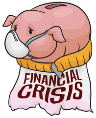 Sad Piggy Bank Suffering Financial Crisis Effects, Vector Illustration