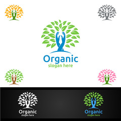 Hand Natural and Organic Logo design template for Herbal, Ecology, Health, Yoga, Food, or Farm Concept
