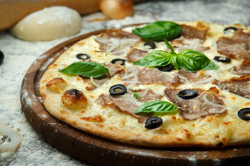 Italian pizza with onion and basil