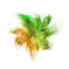 Creative colorful powder or dust explosion on a white background.