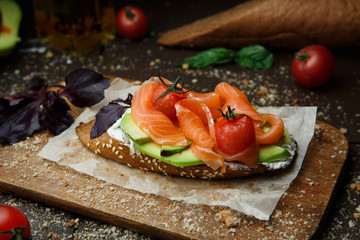 Bruschetta with avocado salmon and tomato