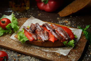 Bruschetta with Herring Pepper and Salad