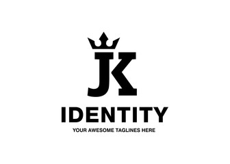 luxury initial letter JK with crown vector template monochrome color 